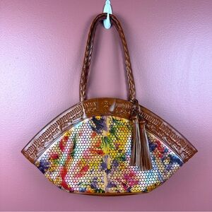 Patricia Nash Dome Shape Tote Bag in color Rainbow perforated leather floral
